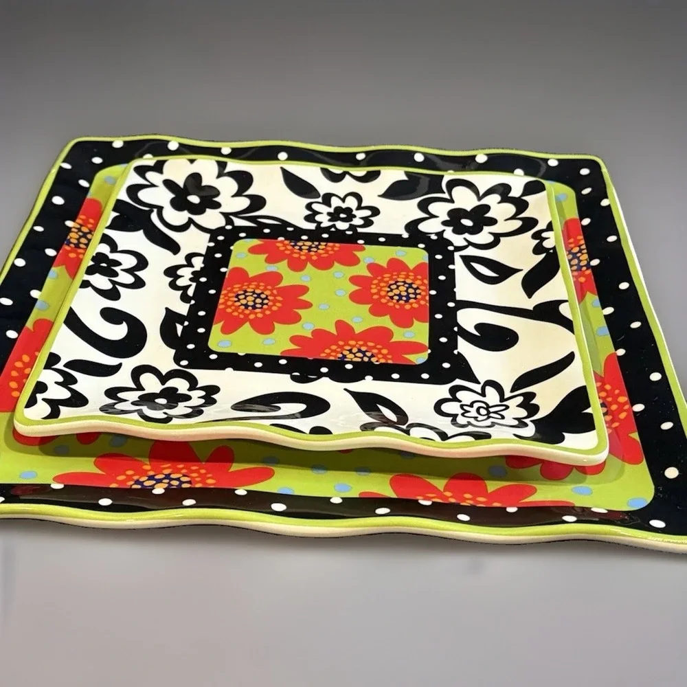 Set 2 Floral Ceramic Serving Plates Dish by Joyce Shelton Studios 11